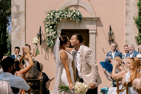 Romantic destination summer wedding in Crete with white florals | Stephanie & Fraser